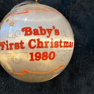 Vintage 1980  HALLMARK Satin Ball Ornament Baby's First Christmas